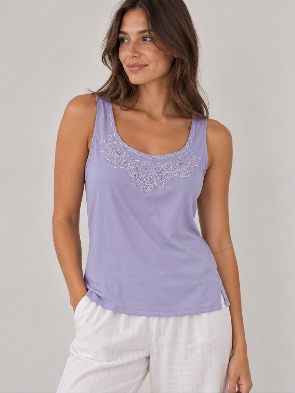 Vintage Lavender Embroidered Pajama Top Size Small | Coquette Romantic Sleepwear
